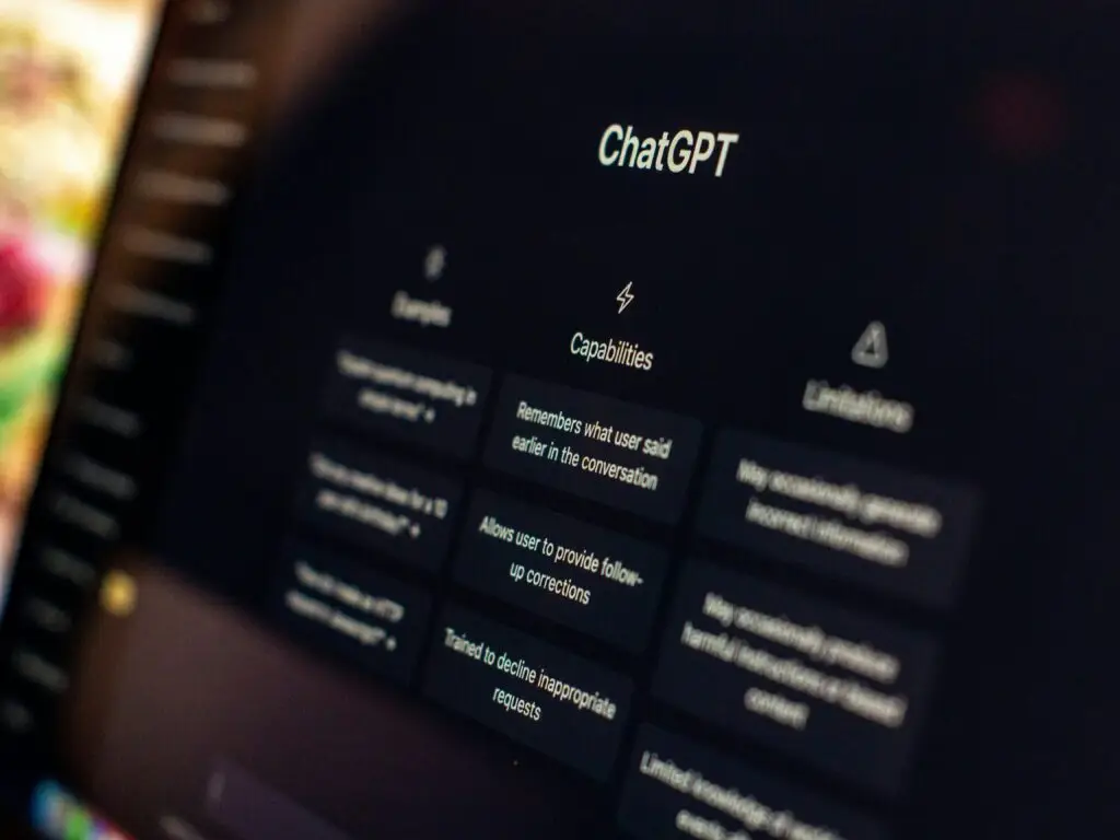 Macro image of the Chat GPT dashboard with suggested prompts to get started.