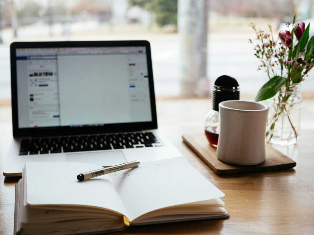 Content creation using a laptop and notepad