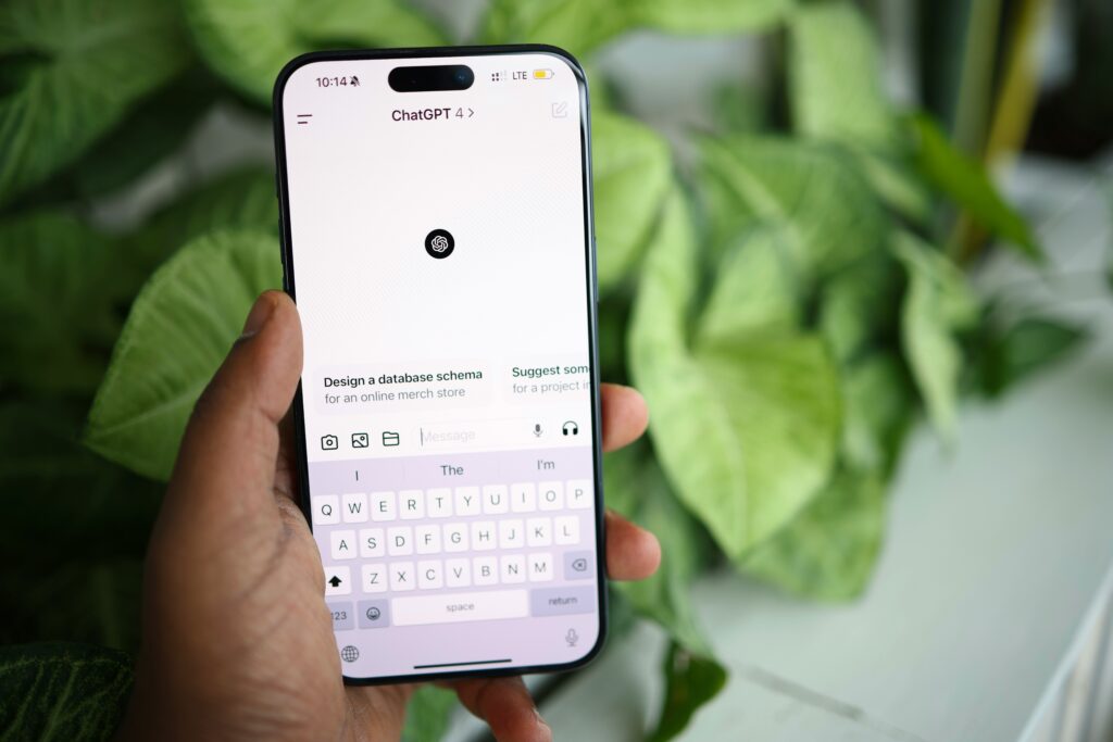 A mobile phone with the ChatGPT dashboard on.