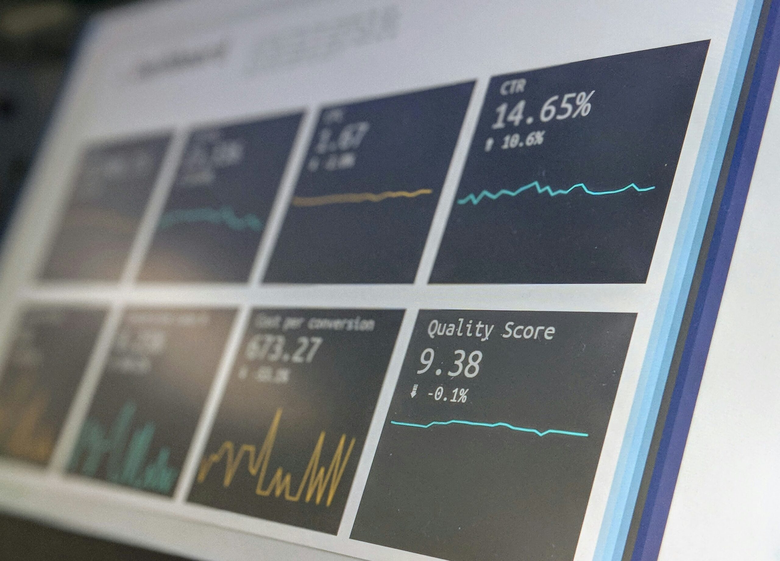 Macro image of an analytics dashboard of SEO performance